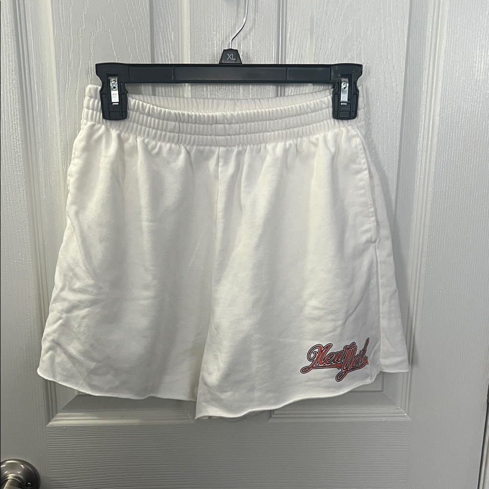 H&M White Athletic Shorts with Red Logo